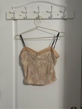 Cotton Candy Beige Lace Camisole with Black Straps
